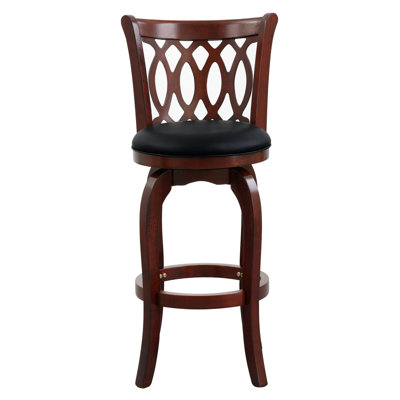 Dark Cherry Colored Swivel Bar Chair With Solid Wood And Faux Leather 16.5" Seat Depth Pub