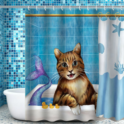 Rideau de douche 3D en polyester 3D avec motif de chat, rideau de douche 72 x 72 pouces de taille standard avec crochets 12 pièces, modèle B