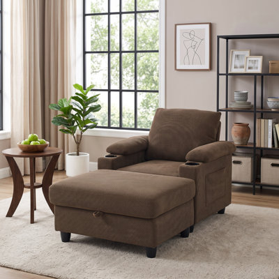 Reclining Accent Chair and Storage Ottoman Set, 160 Degree Manual Recliner Lounge Chair with Dual Cup Holders and Charging Port