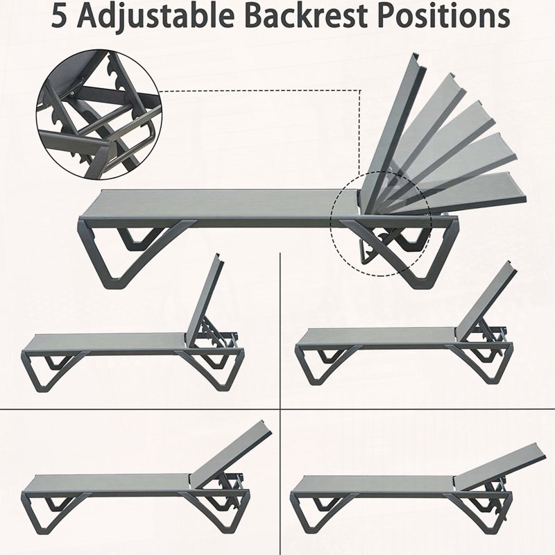 Ensemble de 3 chaises longues de patio avec positions réglables et table