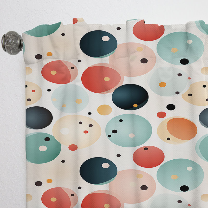 Rideau obscurcissant turquoise rétro Revival à pois II - 1 panneaux, L 52 po x L 108 po