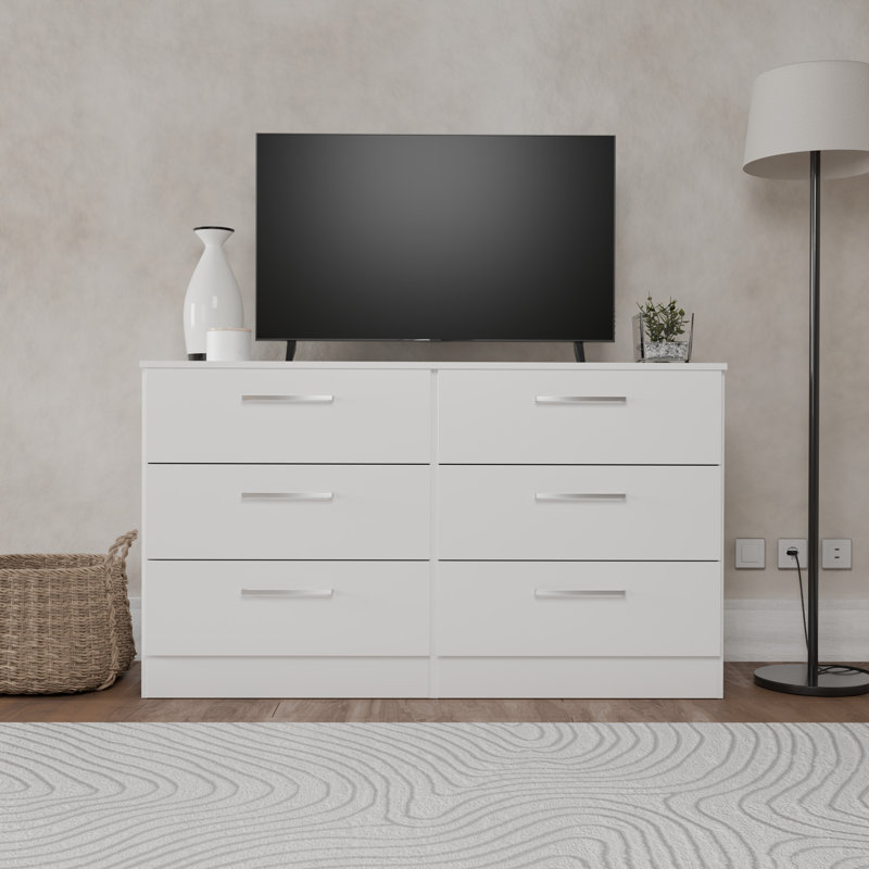Commode large à 6 tiroirs Keito - rangement dans la chambre à coucher - l 50,39 po, Blanc