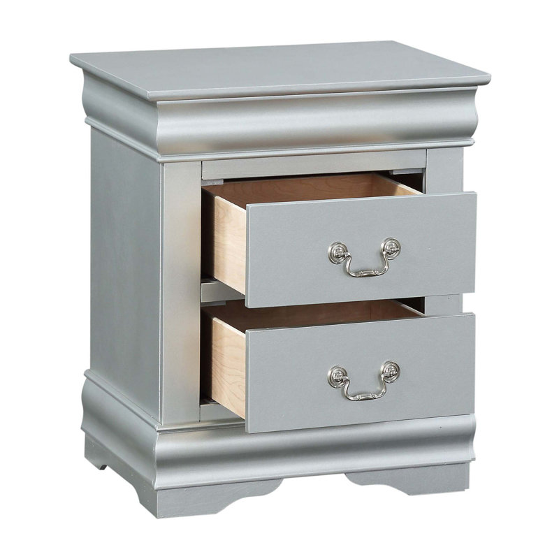 Table de chevet 2 tiroirs, Argent argent