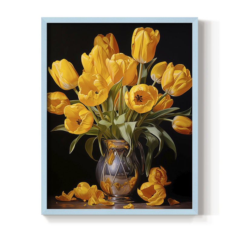 Reproduction encadrée FLORAL Series DCCXCVIII - bois massif, H 11 po x l 9 po, Bleu