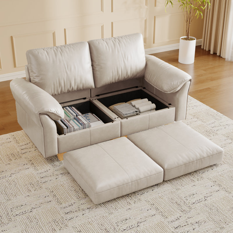 Canapé modulaire 69 po en similicuir 2 places avec rangement, Grège