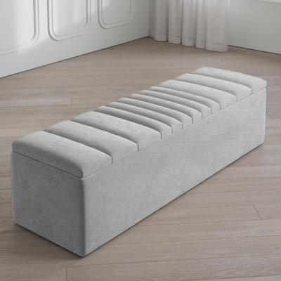 Large Striped Wide Rectangle Solid Color Standard Ottoman Storage Box, Naples Upholstered Deep Storage End of Bed Bench