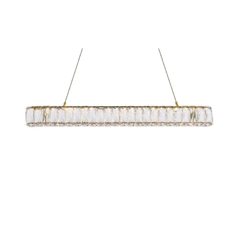 Luminaire suspendu carré / rectangulaire à DEL avec détails en cristal pour îlot de cuisine, H 3 po x l 31 po x P 2 po