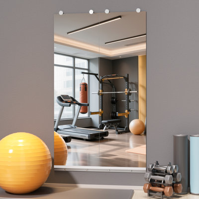 Miroir pleine grandeur en verre trempé - Grand miroir mural rectangulaire pour la salle de sport, le studio de danse et le salon - Incassable, réflexion HD, facile à installer