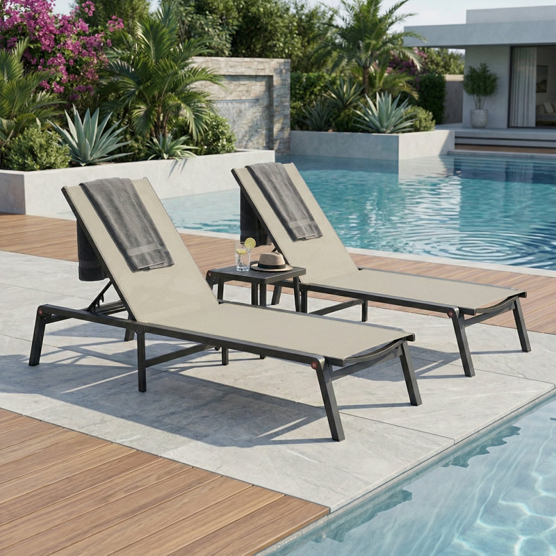 Ensemble de 2 chaises longues d'extérieur pliables avec dossier réglable à 5 positions, Kaki