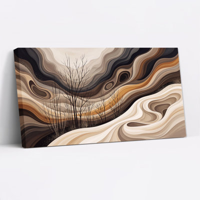 «Layered Abstract Landscape with Bare Trees in Earth Tones», art mural sur toile