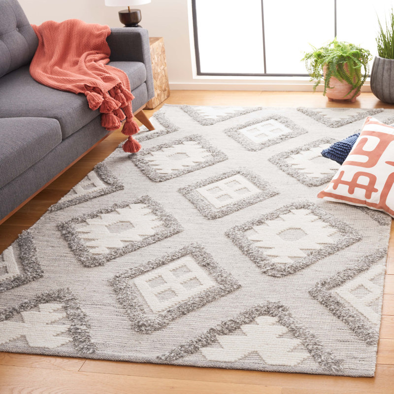 Ketch Hand Woven Wool Pile Geometric Rug, Rectangle 5' x 8'