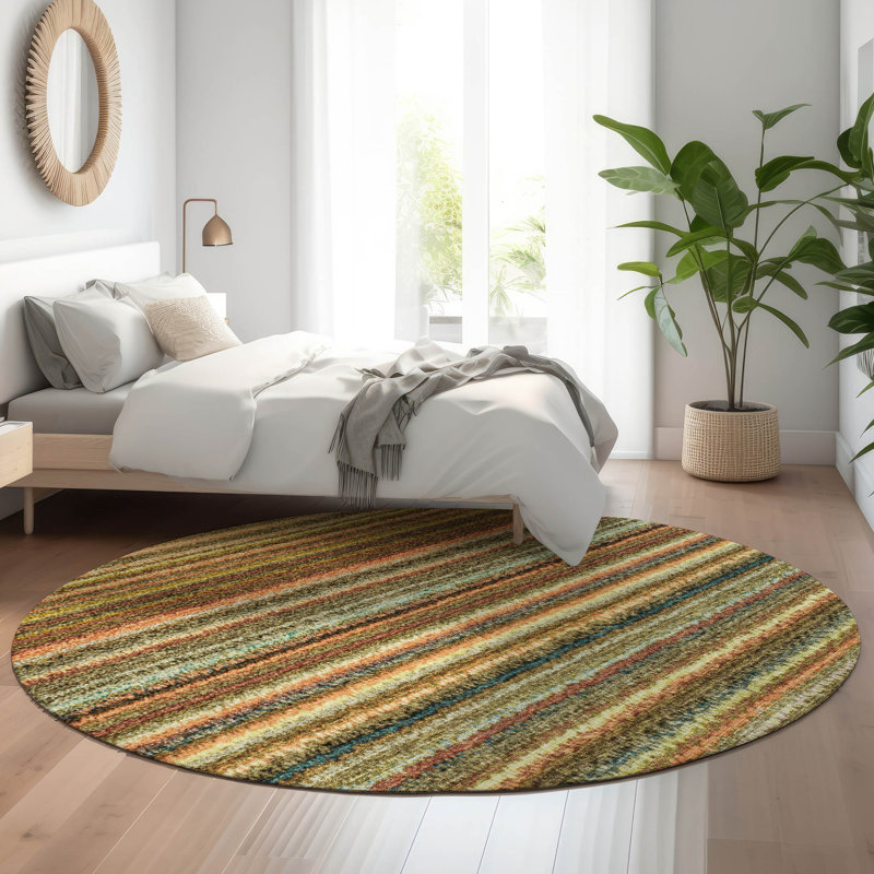 Premium Machine Washable Cerrito AMF598 Coral Round Rug, Round 8'