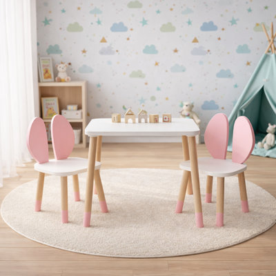 Wooden Kids Table and Bunny Chair Set