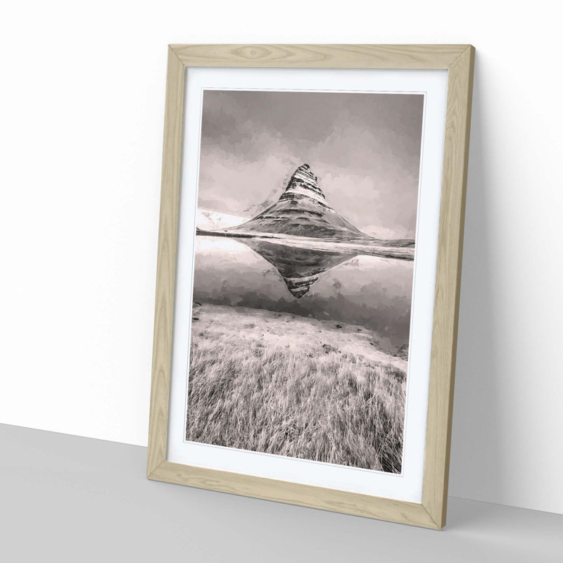 View of Kirkjufell Mountain in Iceland - Picture Frame Graphic Art Print, 50cm H x 35cm W x 2cm D, Oak