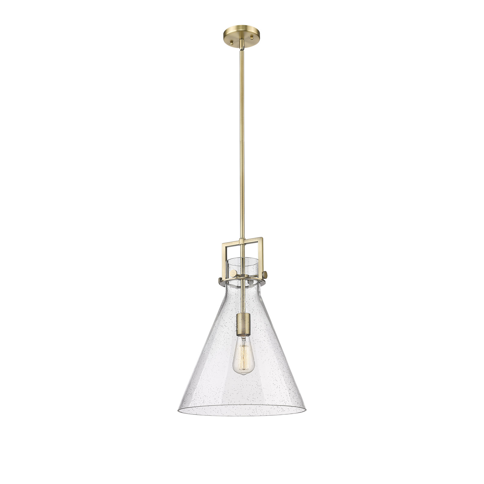 Coterie Single Light Glass Dimmable Pendant, Brushed Brass, 19.13" H x 14" W x 14" D, Seedy