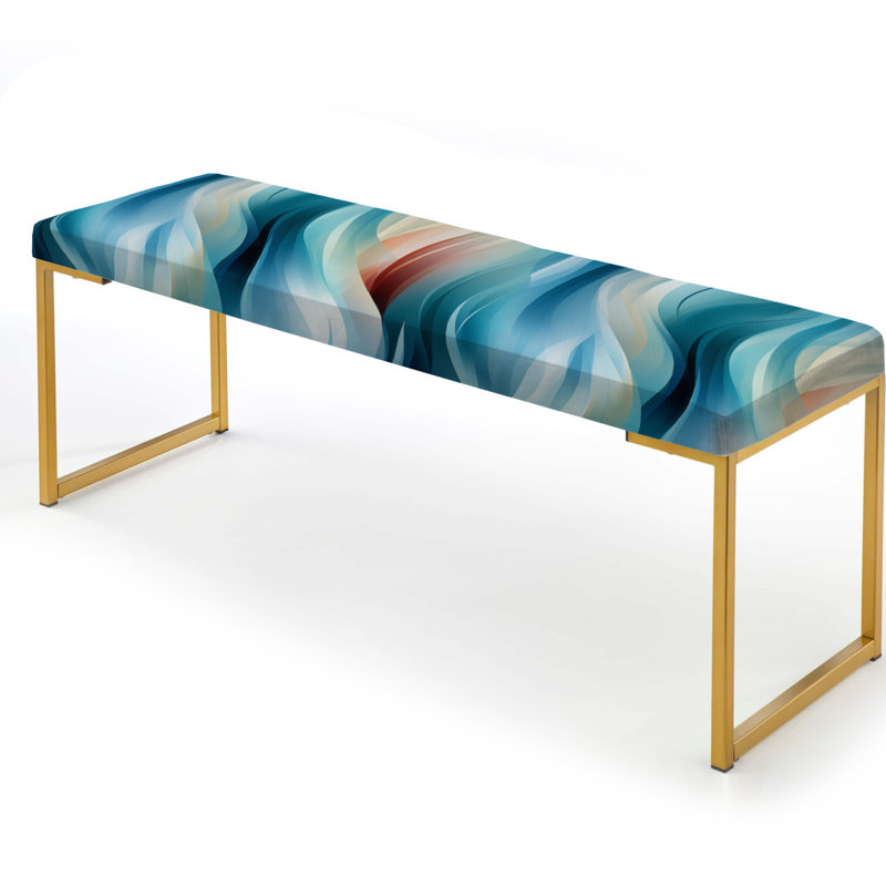Blue Harmony Of Waves - banc rayé rembourré doré