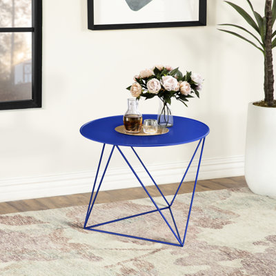 Table d'appoint à base géométrique bleue en métal, convenant à de multiples cas de figure