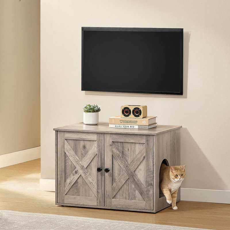 Litter Box Enclosure, Rustic White/Honey Brown