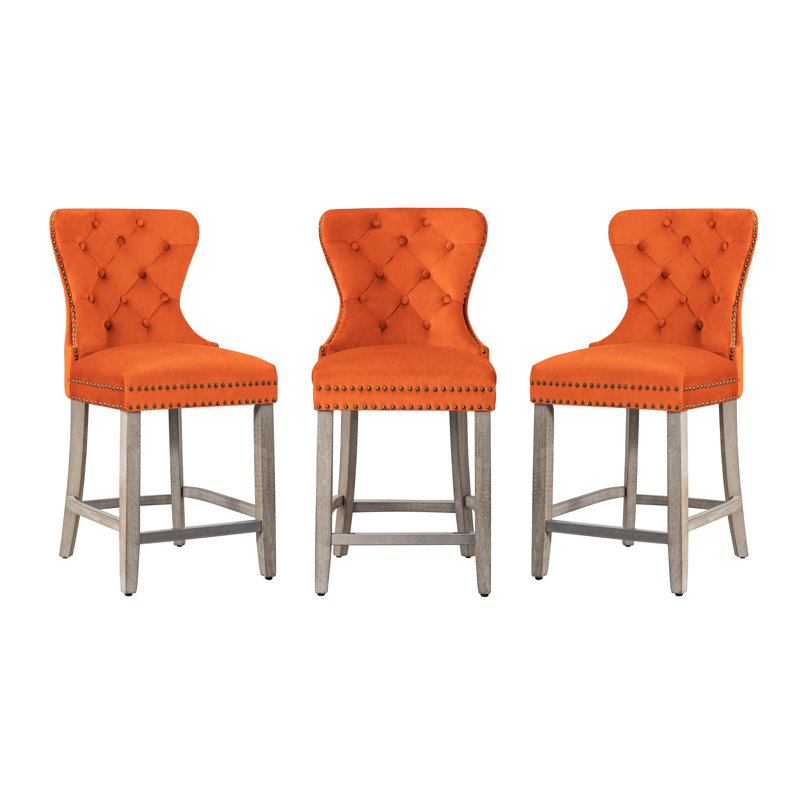 Tabouret de bar et de comptoir Kirsten, Tabouret de comptoir (siège d'une hauteur de 24 p, Gris, Orange