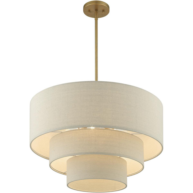 Lustre suspendu 4 lumières en nickel brossé, Blanc, Feuille d'or antique, Parchemin