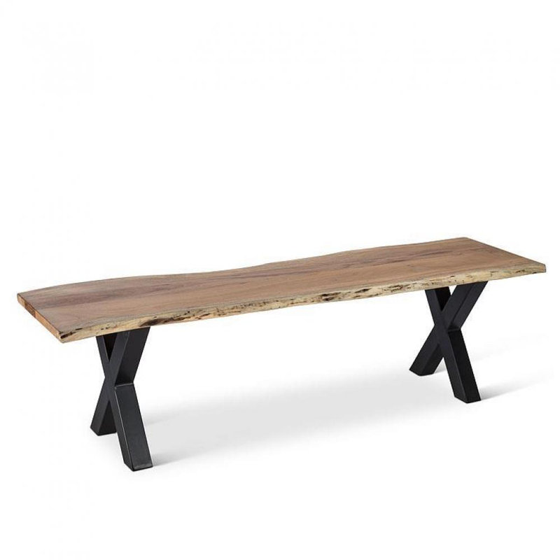 Banc en bois / métal Nesta Acacia, H 17,5 po x l 63 po x P 16 po