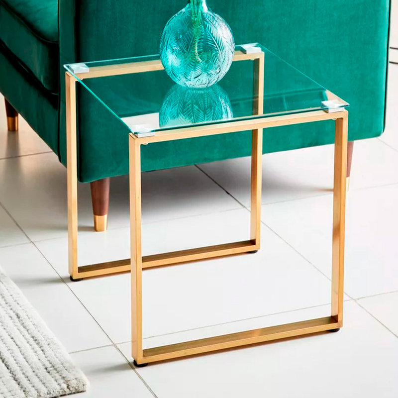 Kyia Glass Top End Table, Gold