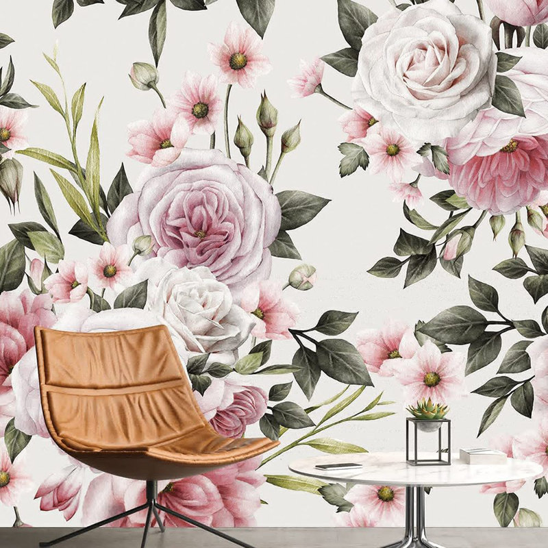 Adhésif mural collage fleur rose, L 100 po x l 144 po