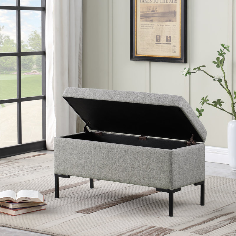 Briony Upholstered Flip Top Storage Bench, Gray Woven