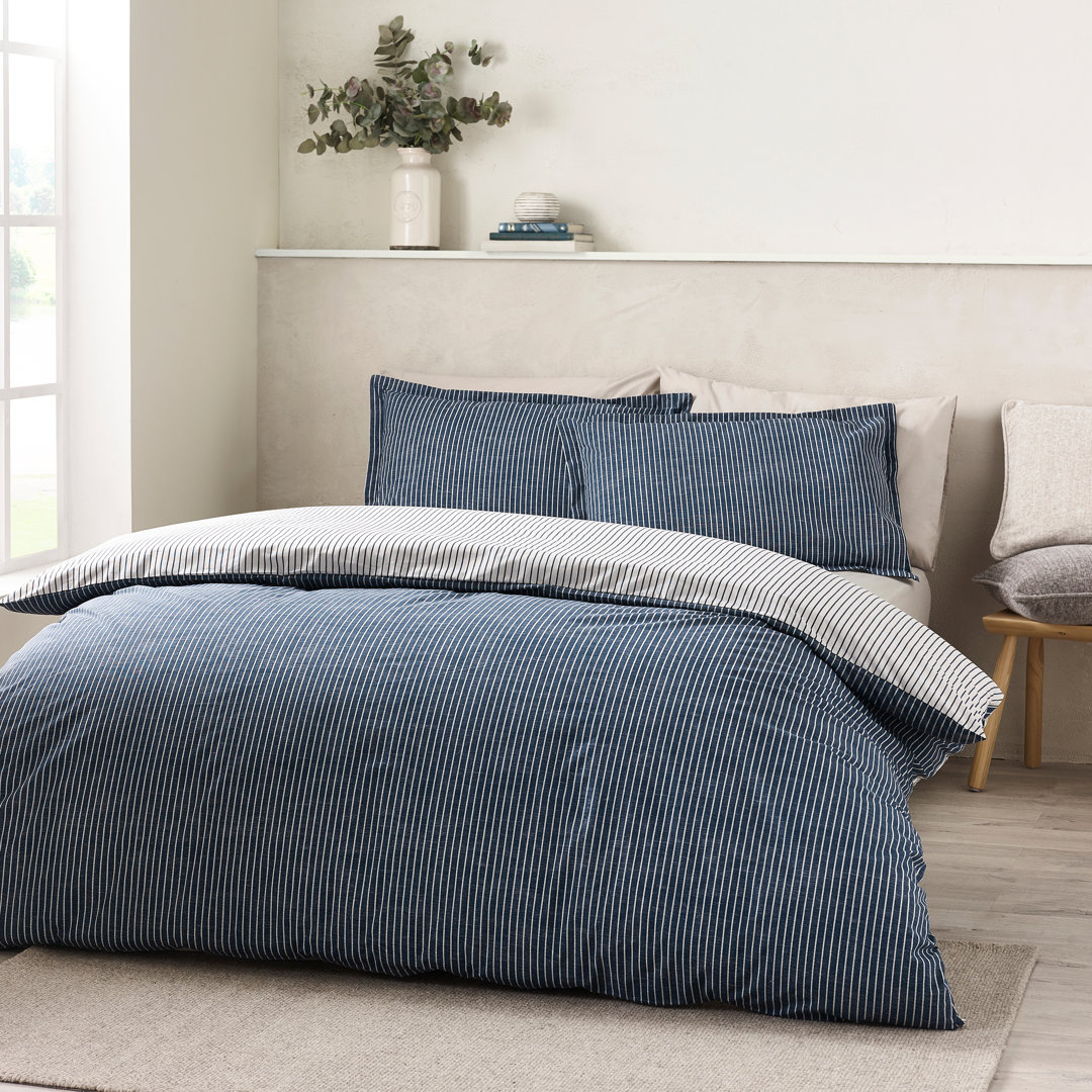 Oxford Pinstripe Reversible Duvet Cover Set
