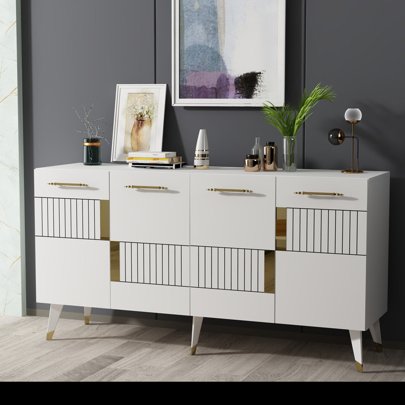 Olivia 79cm Console Table, White/Gold