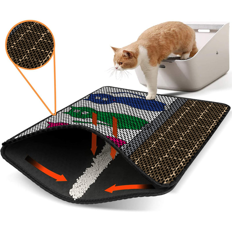 Tapis pour litière de qualité supérieure, 18 po x 24 po | 50% PVC / 50% polyester, lavable à la machine et passer l'aspirateur | Conception durable et facile à nettoyer pour les propriétaires d'animaux de compagnie | Protégez vos planchers des dégâts de la litière