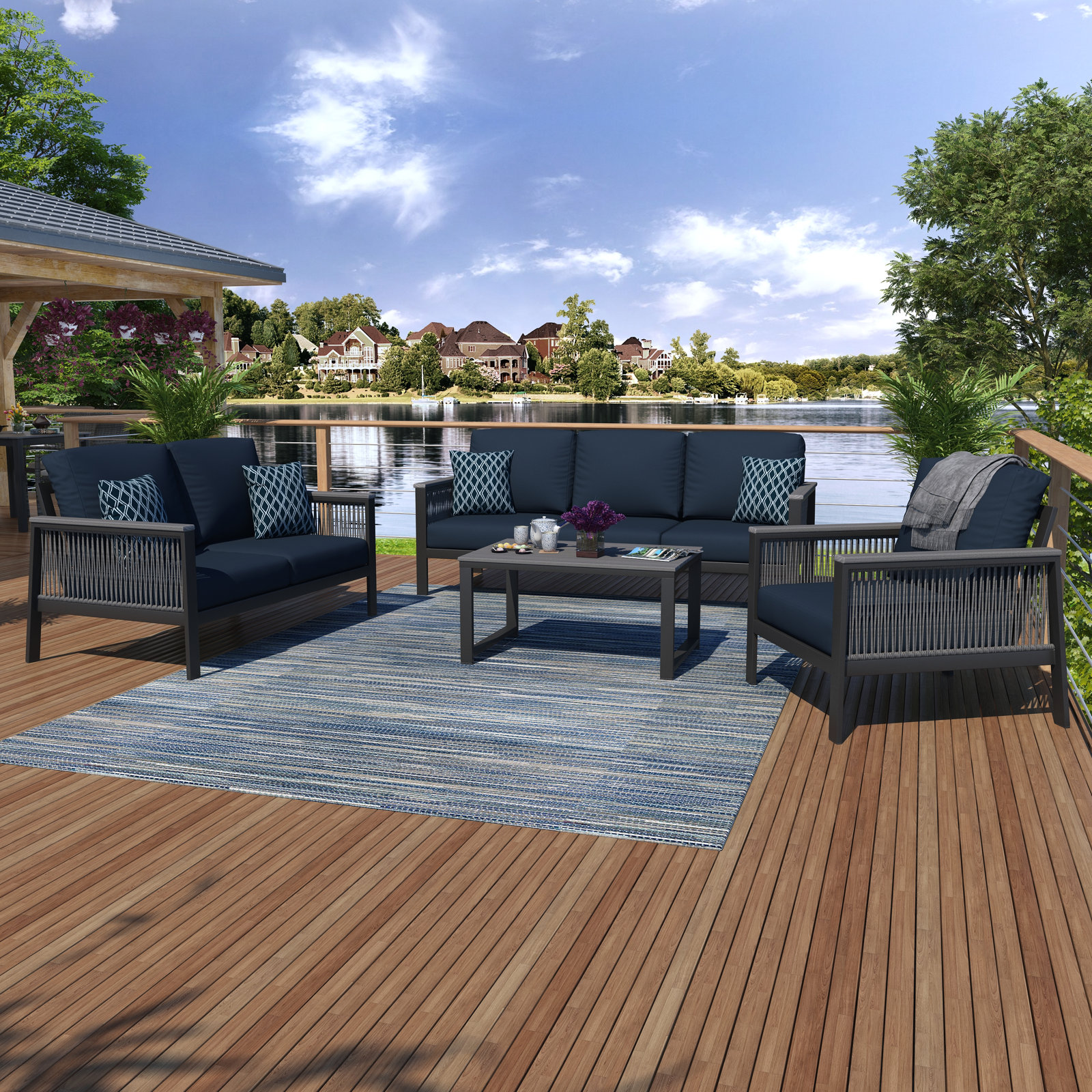 Townsend 4 Piece Sunbrella® Sofa Seating Group with Cushions, Canvas Navy