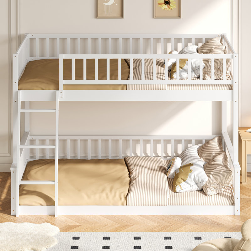 Full XL over Queen Bunk Bed with Ladder & Guardrails – Space-Saving Solid Wood Kids/Teen Bed