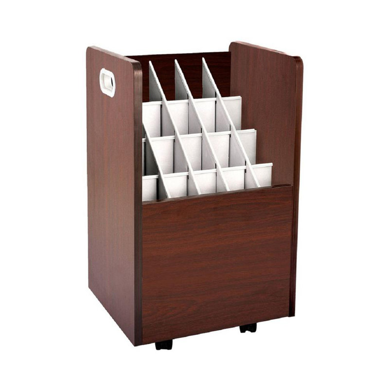 Brown Wood Mobile Rolling Blueprint Organizer with 20 Slots