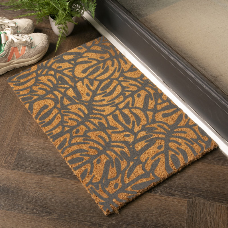 Aalaysia Monstera Leaf Kitchen Mat, Grey/Orange
