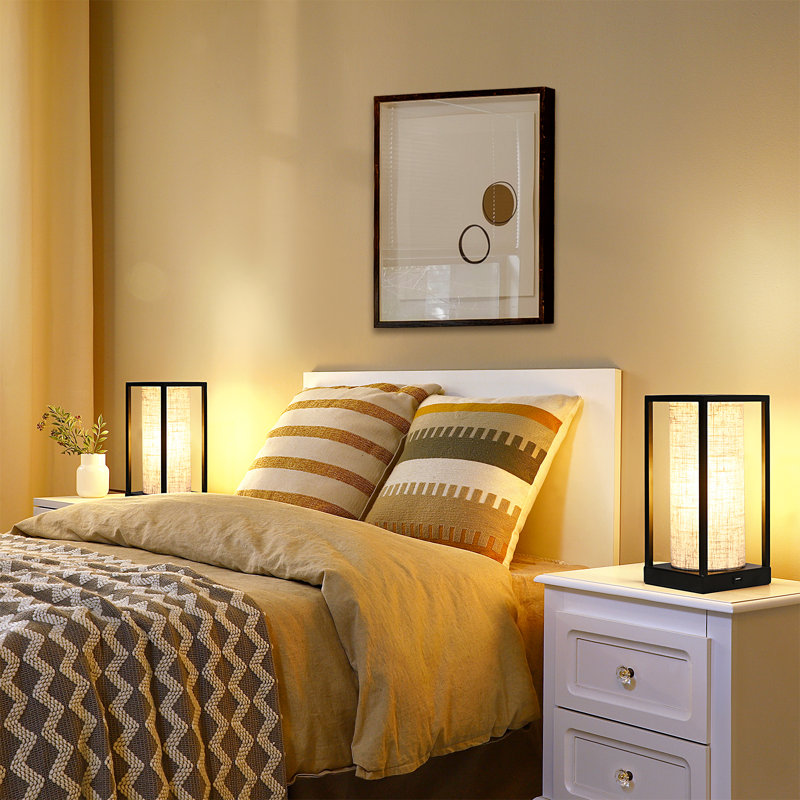 Izaiah 11.4'' Bedside Table Lamp Set with USB, Beige