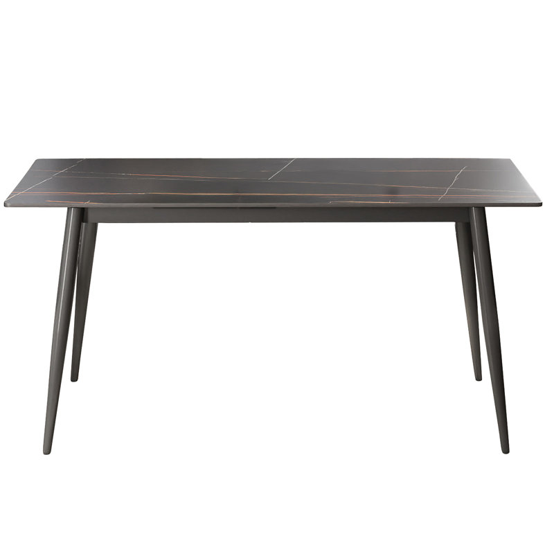 Table de salle à manger rectangulaire de 63,13 po de style moderne, plateau en pierre frittée, pieds en métal gris foncé, facile à entretenir - Scratch avec base stable, Scratch, chaleur