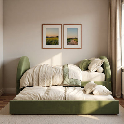 Upholstered Daybed With Trundle And Curved Headboard