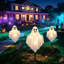 Décorations d'Halloween fantômes solaires, ensemble de 3 lampes fantômes en tissu avec 8 modes d'éclairage, décoration extérieure pour pelouse, porche, allée ou jardin.