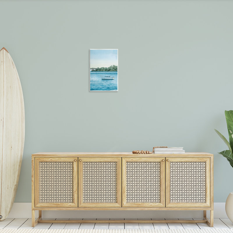 Bateau et pont, art mural par Grace Popp, H 19 po x l 13 po