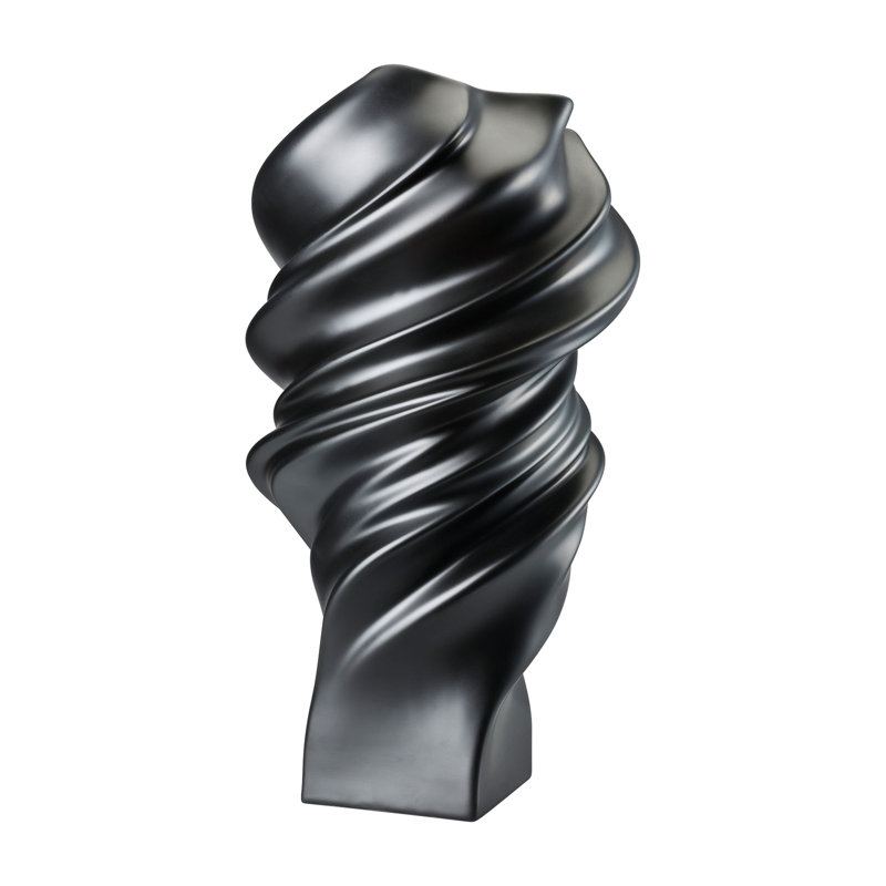 Squall Porcelain China Table Vase, Black Matte, 13.75" H x 7.75" W x 7.25" D