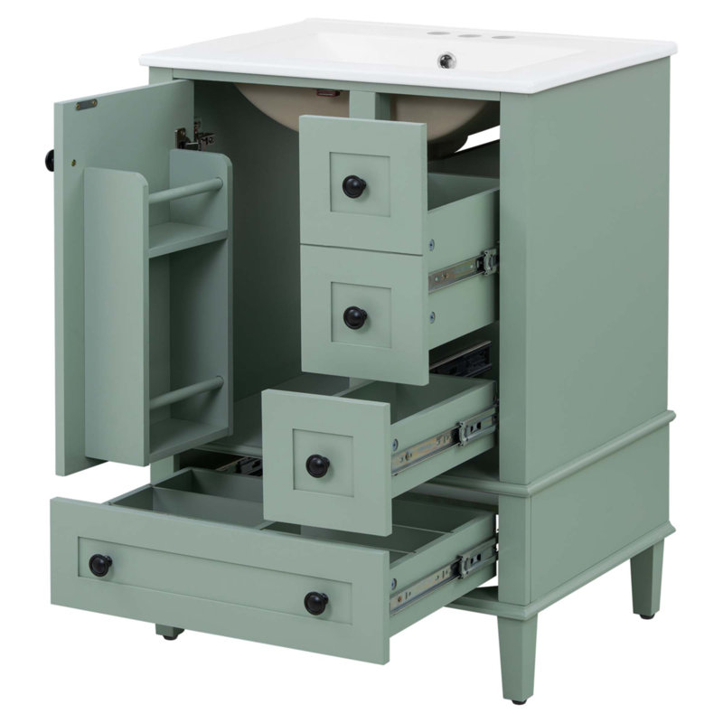 Meuble-lavabo vert clair 24 po avec lavabo intégré en céramique, Vert clair