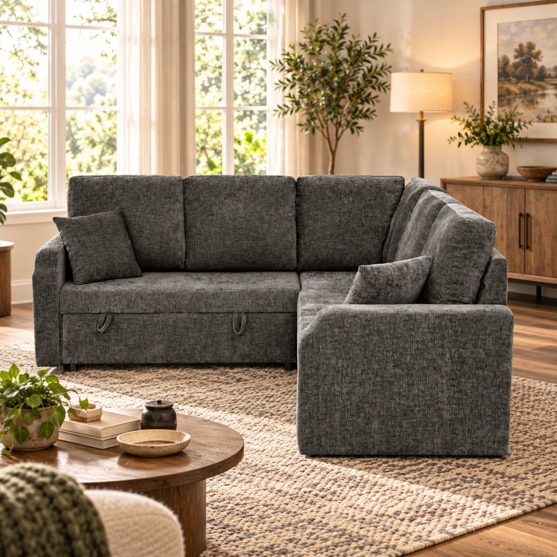 Lavery Upholstered 81.2 " Chenille Sectional, Dark Grey