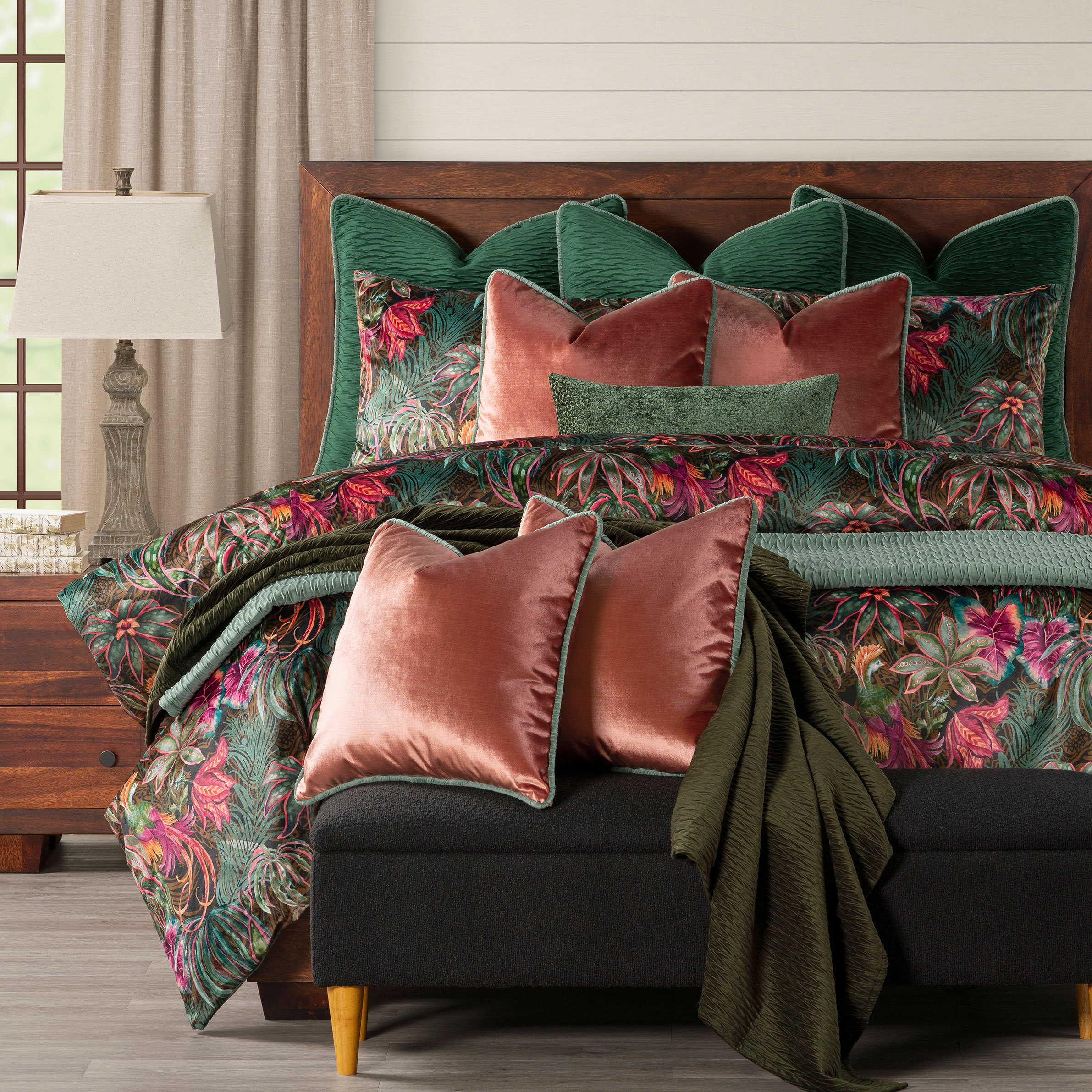 Red Reversible Tropical Floral Duvet Cover Set Bedding – Heritage