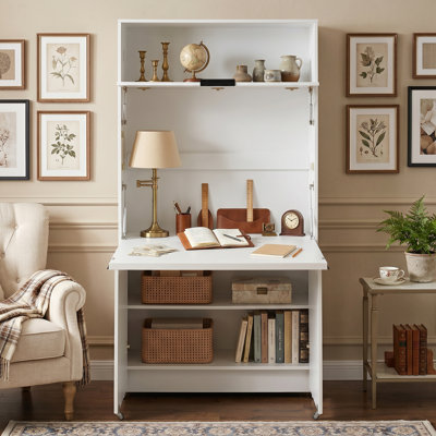 Armoire de cuisine compacte de 69 po de hauteur, buffet en panneau de fibres à densité moyenne de qualité P2 avec huche et poste de travail pliable, armoire de rangement multifonctionnelle avec tablette réglable et prise de courant pour la salle à manger et le salon