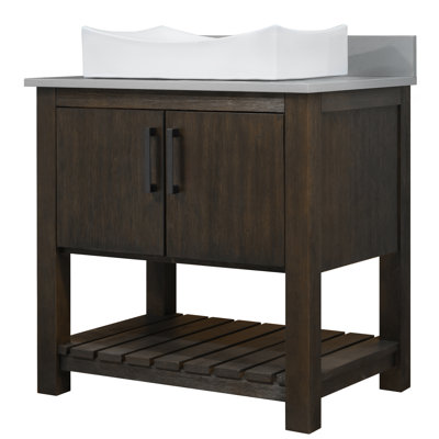 Meuble-lavabo de 30 po avec comptoir et lavabo en quartz gris orage, quincaillerie et miroir noir mat