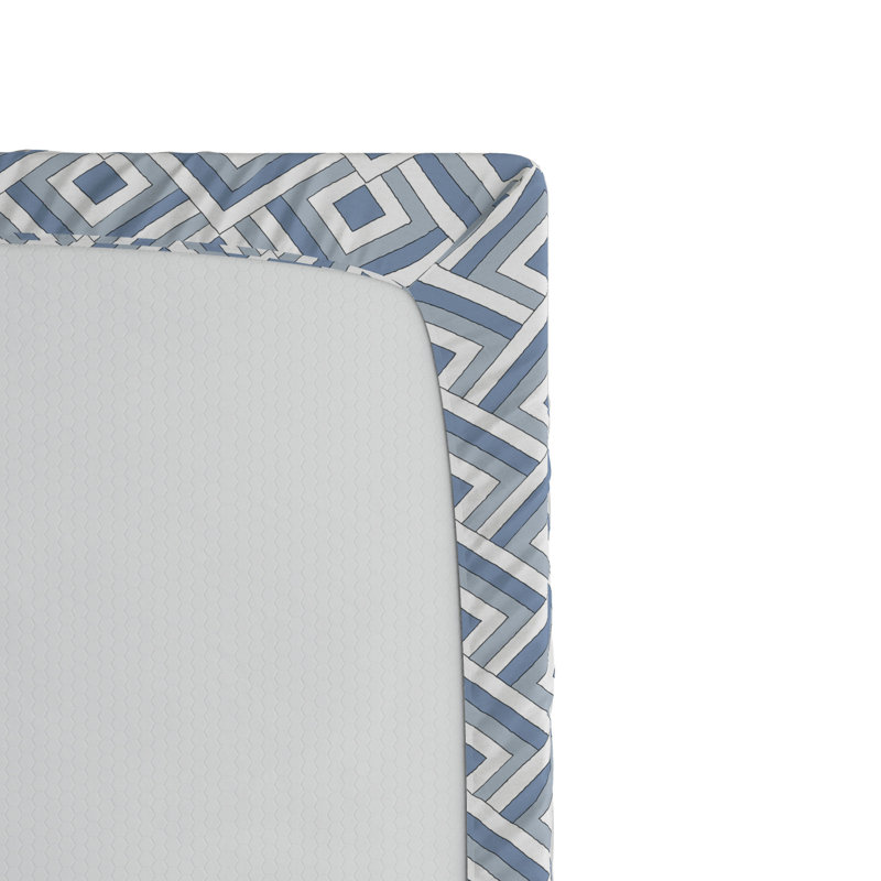 Microfiber Fitted Sheet, Full Fitted Sheet, Blue/White Geometric 2