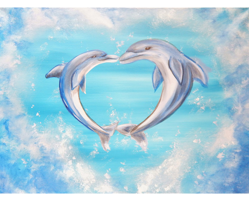 «Dolphins», reproduction sur toile tendue, H 18 po x l 24 po