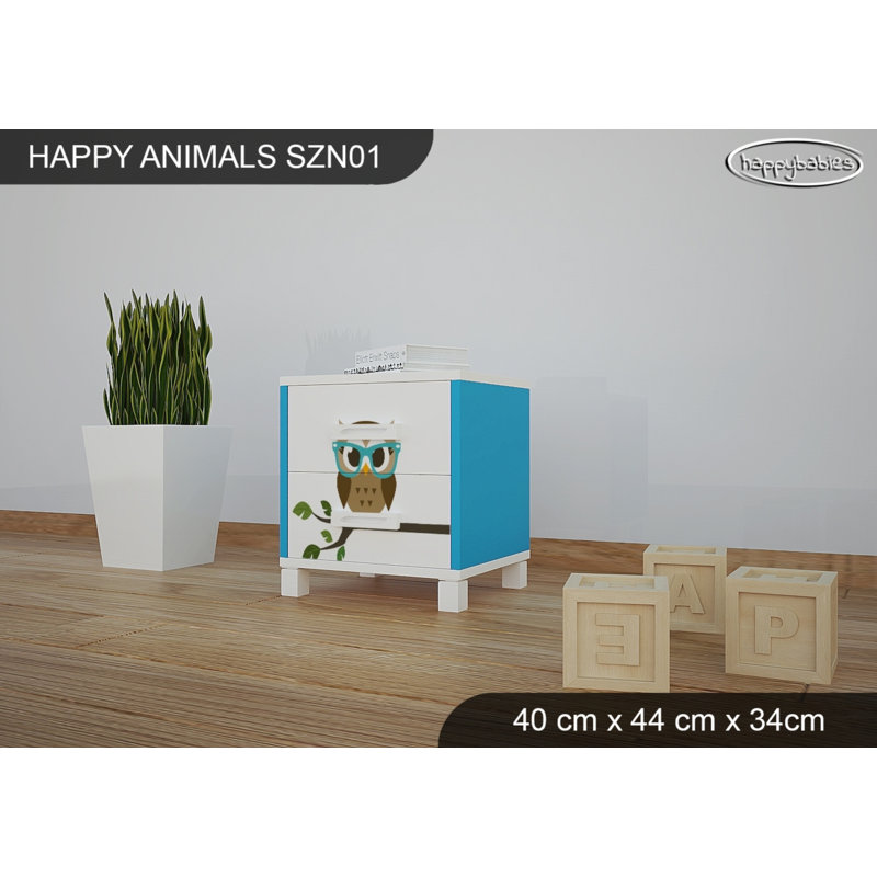 2 Drawer Nightstand, White/Blue