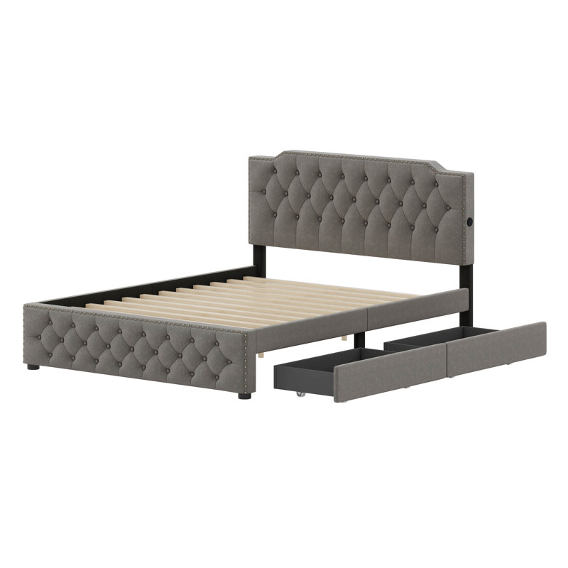 Jontrell Upholstered Panel Storage Bed, Gray
